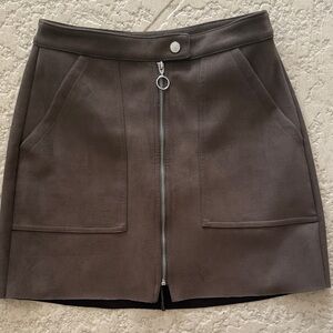 Bershka Charcoal Brown Mini Skirt with Front Zipper